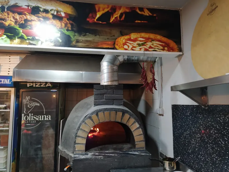 The domed wood-fired oven with the fire burning