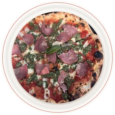 Pizza al Pesto, wood-fired